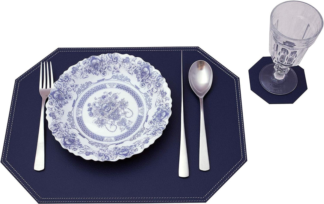 Nikalaz Platzsets und Untersetzer (4er set), recyceltem Leder, Platzdeckchen 40 x 30 cm und Unterset