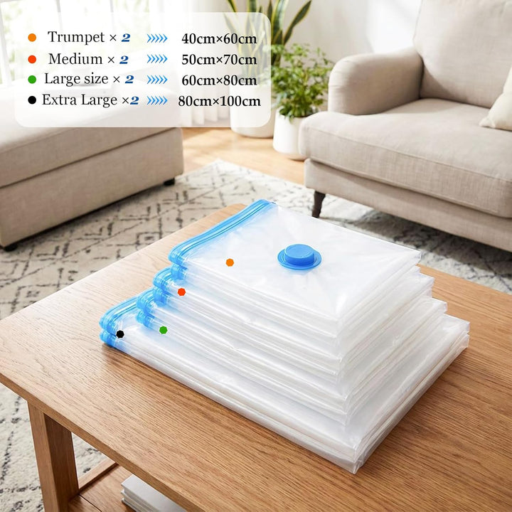 Vakuumbeutel für Kleidung,8 Stück(2x Jumbo100x80cm, 2 x Gross 80x60cm, 2 x Mittelgross 70x50cm, 2 x