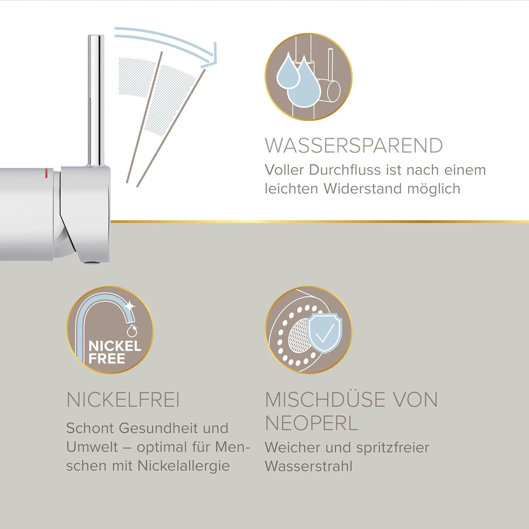 Lenz Küchenarmatur OLINA FLEX in Chrom – Herausziehbare Geschirrbrause | 2 Strahlarten, Kaltstart-Fu