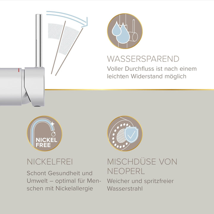 Lenz Küchenarmatur OLINA FLEX in Chrom – Herausziehbare Geschirrbrause | 2 Strahlarten, Kaltstart-Fu