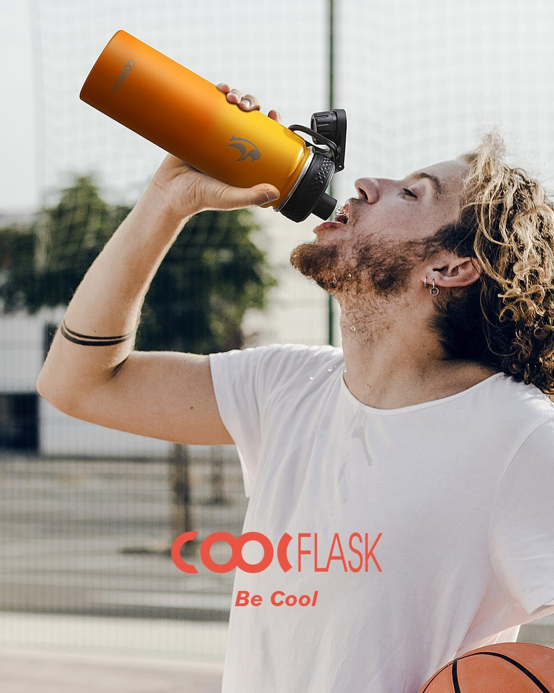Coolflask Wasserflasche 20 oz isoliert mit Strohhalm, rostfreier Stahl Metall 3 Deckel Wasserflasche