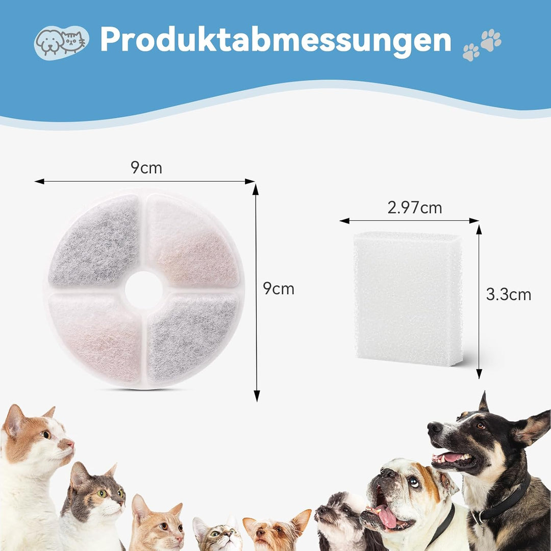 12 Stück Filter für FEELNEEDY 3,5L FN-W08L / W08 Katzenbrunnen, Trinkbrunnen Katzen Filter mit Aktiv