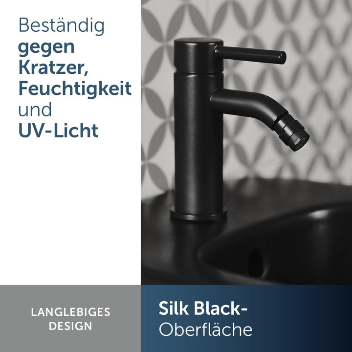 Ideal Standard BC197XG Ceraline Bidetarmatur mit Zugknopf-Ablaufgarnitur Silk Black, Silk Black