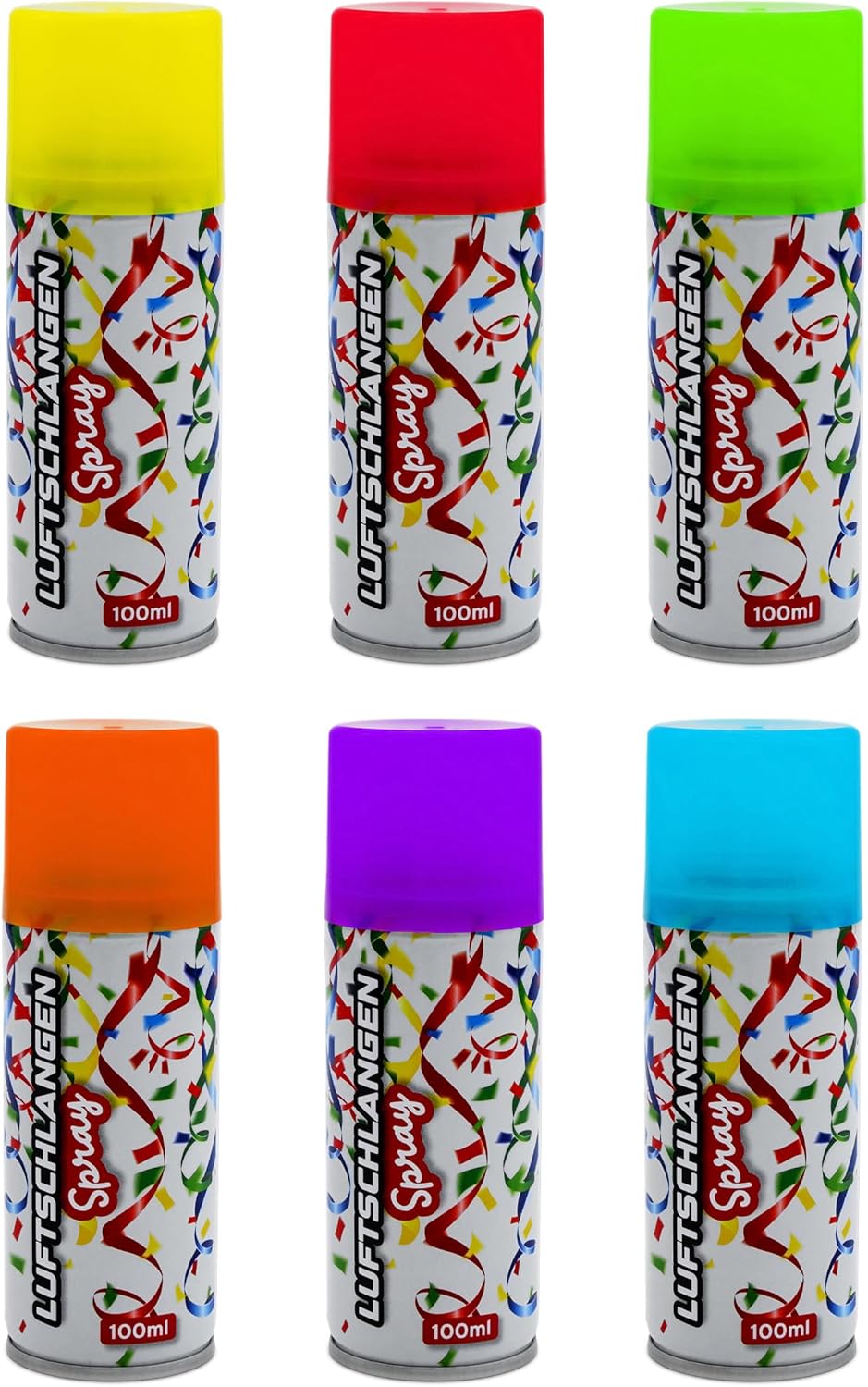 Spetebo Luftschlangenspray 100 ml fluoreszierend - 24er Pack - Karneval Deko Sprüh Luftschlangen in