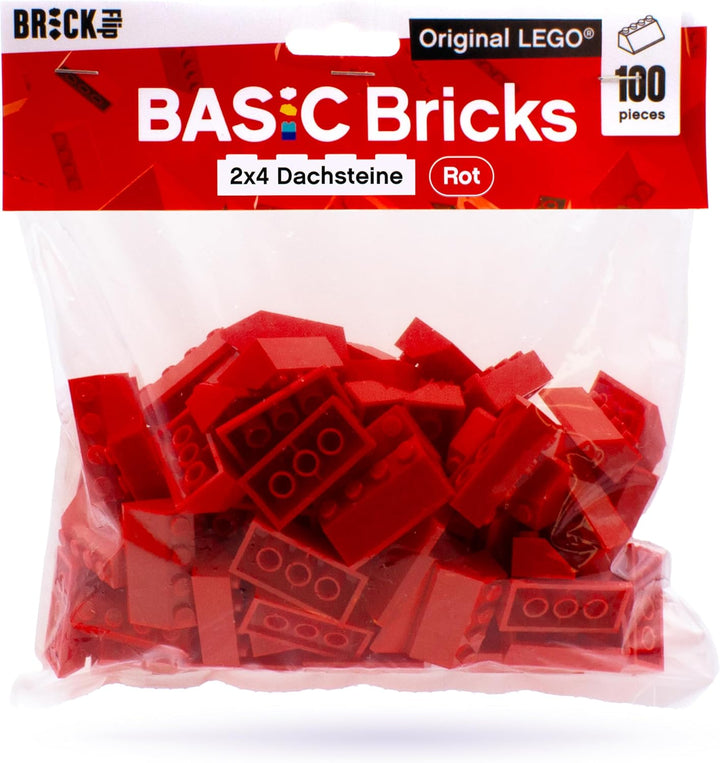 Lego Dachsteine Rot, 100 Stück, 2x4 - Ersatzteile Set für Lego Dächer, Classic Dachziegel Rot | Basi