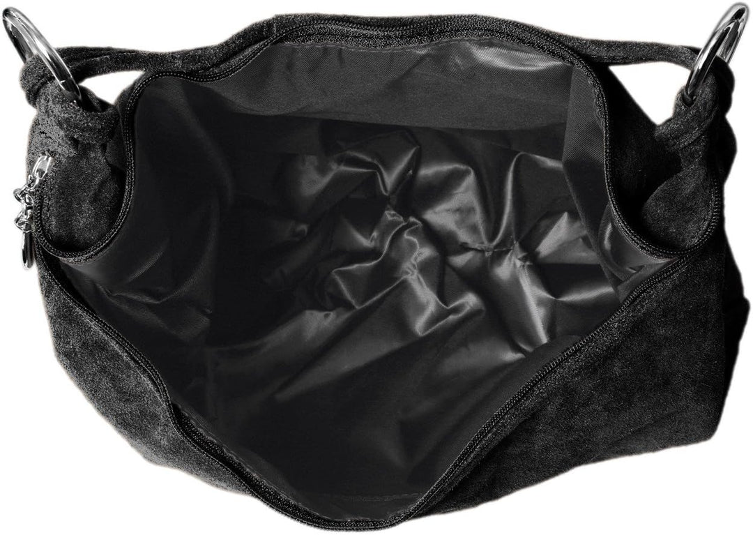 Caspar TL617 grosse Damen Vintage Veloursleder Tasche Schwarz, Schwarz