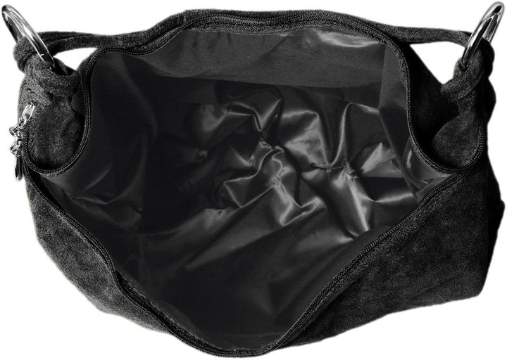 Caspar TL617 grosse Damen Vintage Veloursleder Tasche Schwarz, Schwarz