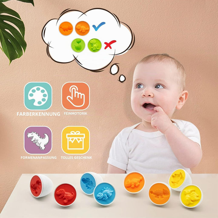 MOONTOY Dinosaurier Passende Eier Ostergeschenke 12 Pcs Farb und Formen Sortierer Montessori Spielze