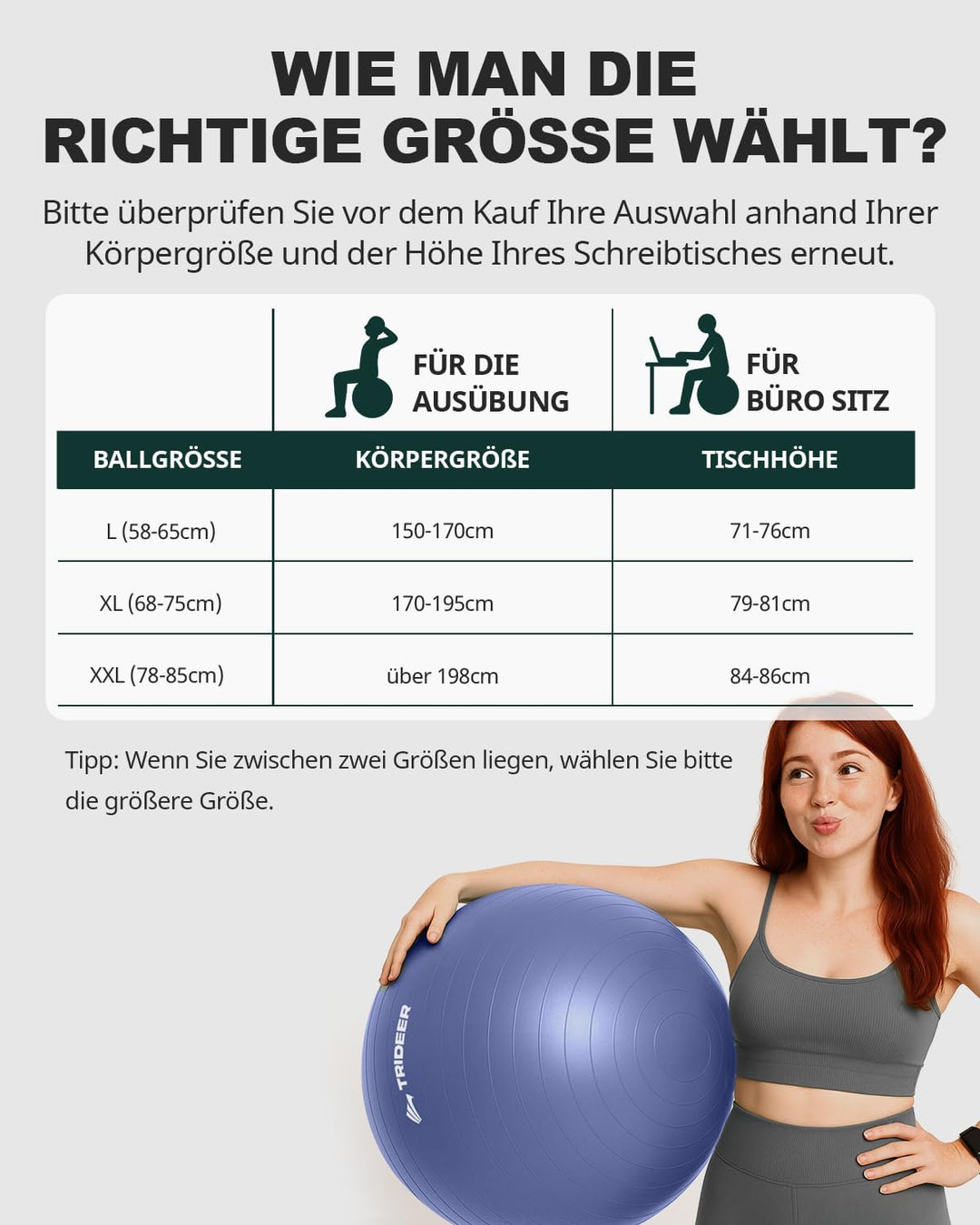 Trideer Gymnastikball – Sitzball, Pezziball &amp; Pilates Ball für Büro &amp; Rückentraining, Balance Ball f