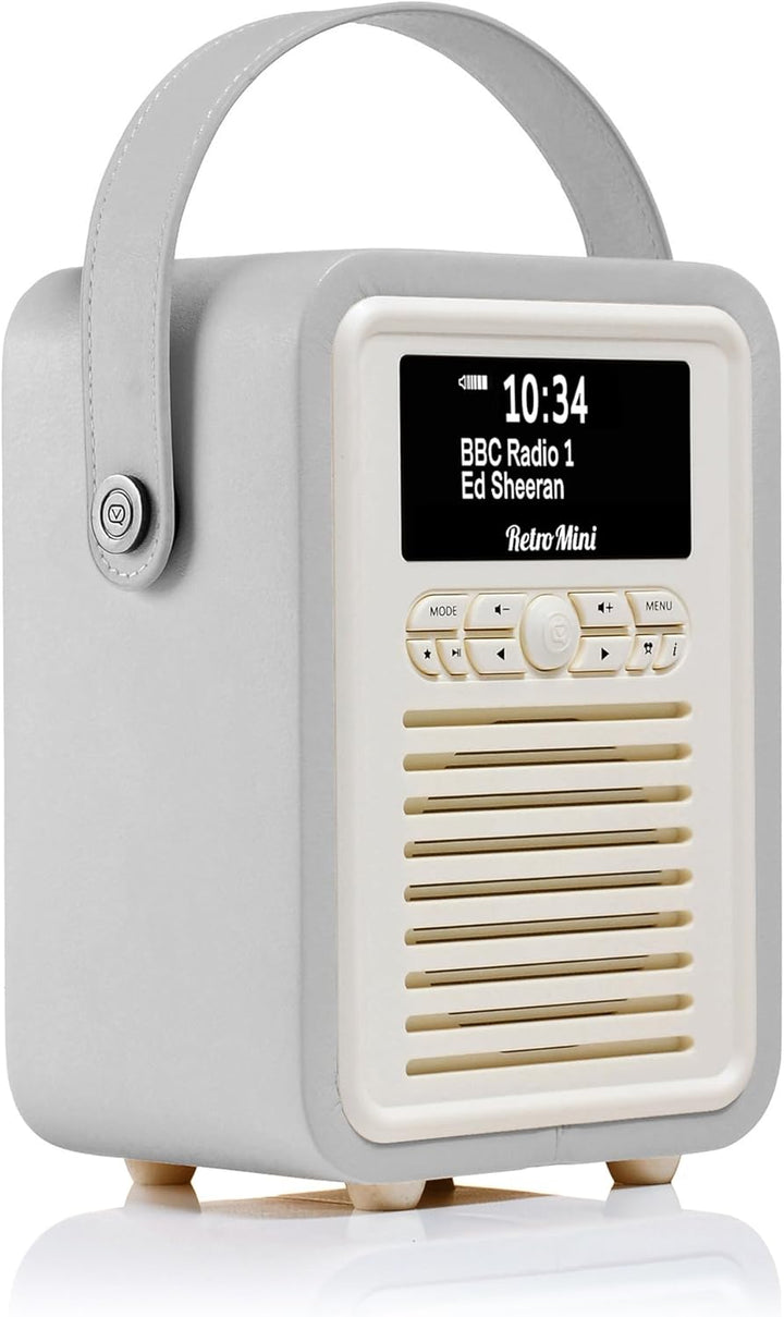 VQ Retro Mini DAB/DAB+ Digital- und FM-Radio mit Bluetooth und Weckfunktion - Hellgrau