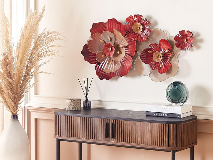 Wanddekoration Blumen Metall rot / gold einteilig handgemacht Modern Scandium