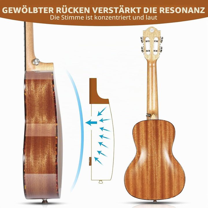 Konzert-Ukulele 23 Zoll Hochglanz Sapele Hawaii Ukulelen für Erwachsene Anfänger mit Gigbag Saiten 2