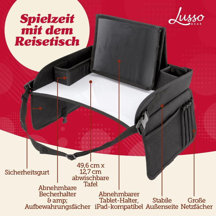Lusso Gear Reisetisch Auto Kinder mit Schreibtafel |Unverzichtbare Reisebegleiter |Knietablett Kinde