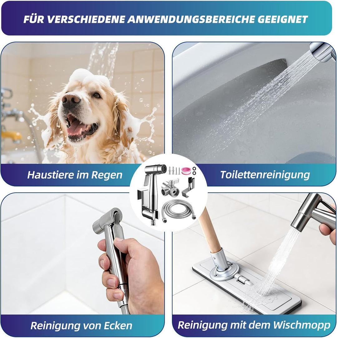 Bidet Handbrause Set, Edelstahl Hand Gehalten Sprayer, handbrause mit schlauch, Bidet Aufsatz für Du