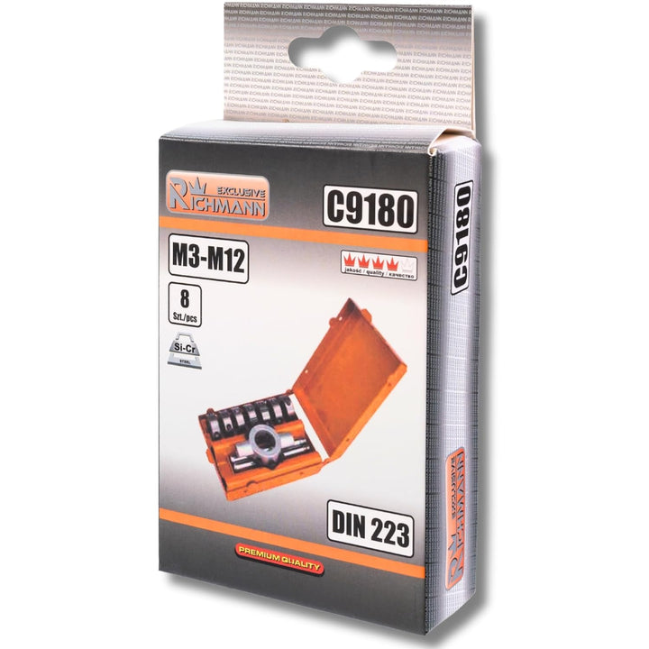 RICHMANN PREMIUM Schneideisenset Gewindeschneidersatz (M3-M12) - 8-teilig aus Si-Cr Federstahllegier