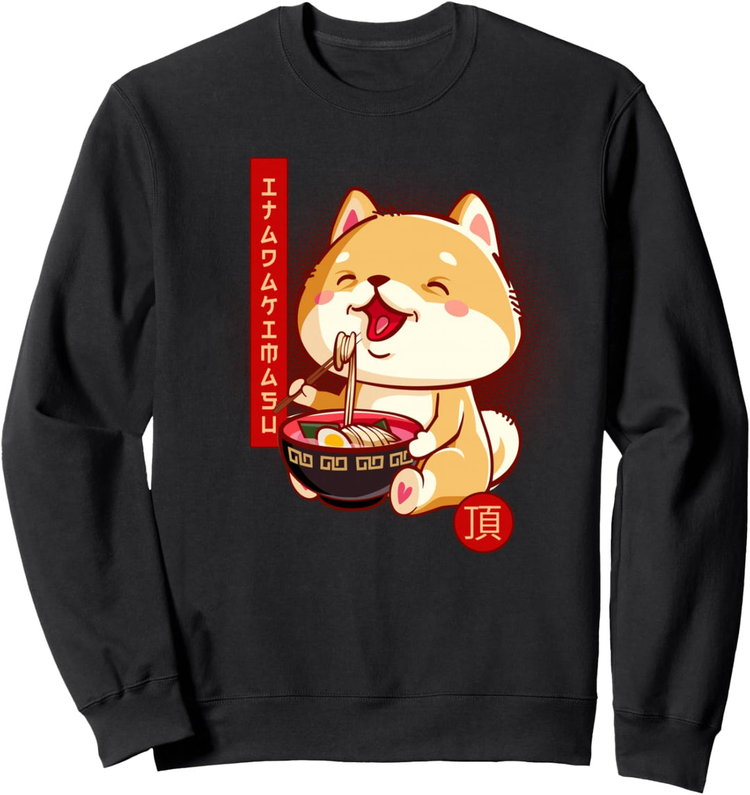 Shiba Inu Ramen Geniessende japanische Nudeln mit Dankbarkeit-Junge Sweatshirt