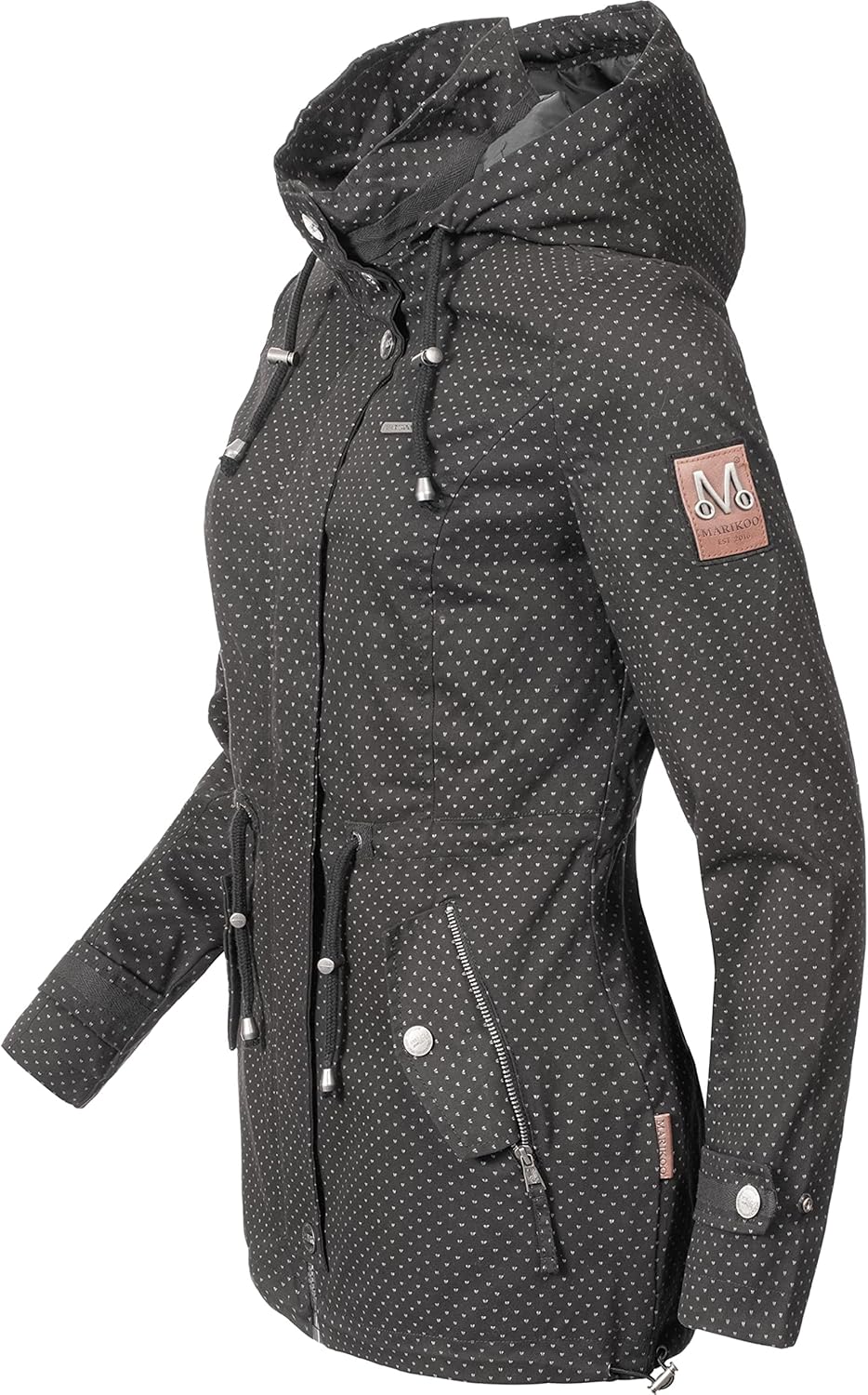 MARIKOO Damen leichte Übergangsjacke Baumwoll-Parka mit Kapuze Nyokoo XS-XXL S Schwarz Dots, S Schwa