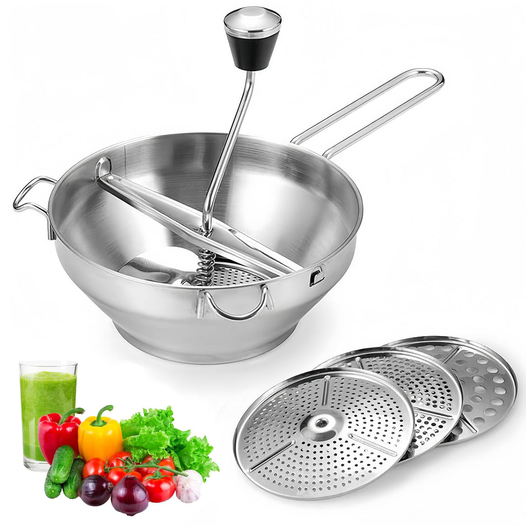 Passiergerät Edelstahl, Passiermühle mit 3x Siebeinsatz, Einfaches Mahlen, Kartoffelstampfer, Classi