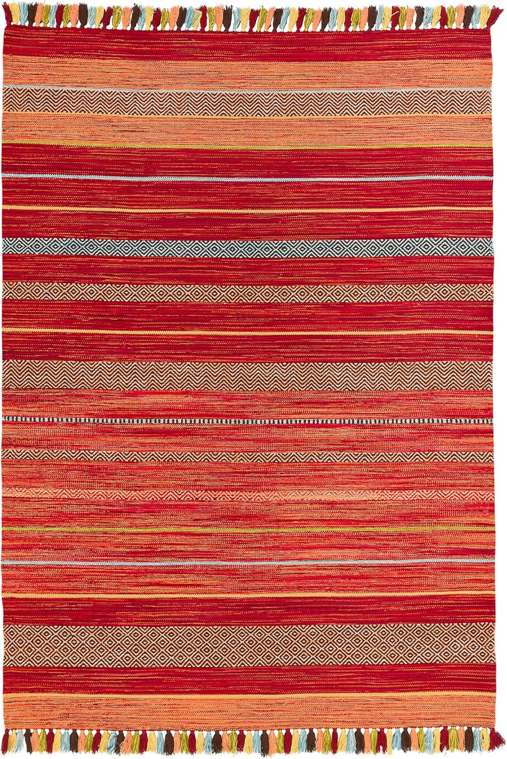 Natur Teppich Bauwolle Kelim Kalleen Rot in 6 Grössen, 140x200 cm