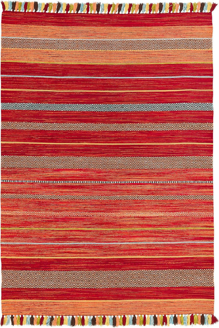 Natur Teppich Bauwolle Kelim Kalleen Rot in 6 Grössen, 140x200 cm