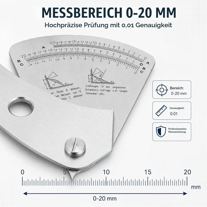 Candeon Schweisslehre Schweissnahtleere, Edelstahl Fächerförmig Schweisslehre, 0-20mm Weld Gauge Sch