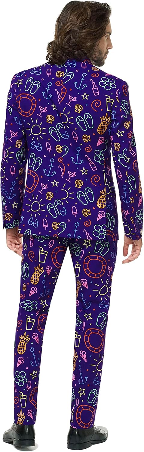 OppoSuits Modisch Party Einfarbige Anzüge für Herren - Mit Jackett, Hose und Krawatte 50 Doodle Dude