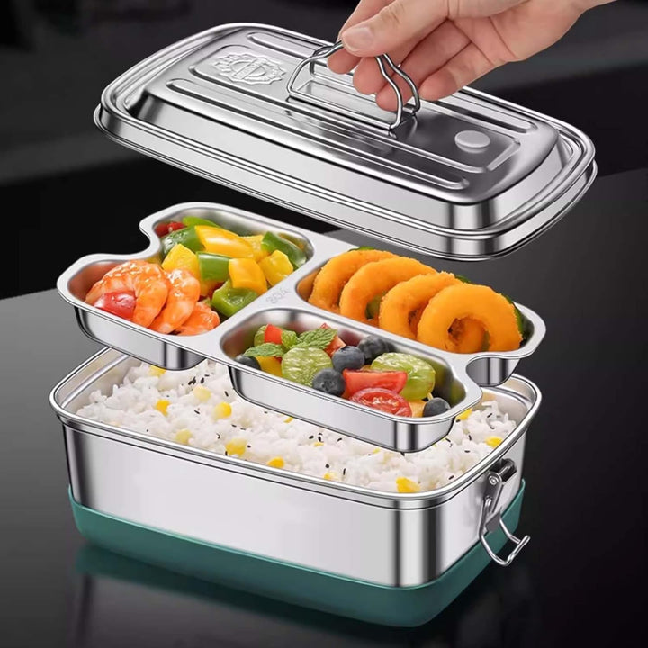 Brotdose Edelstahl, 2000ML Lunchbox Auslaufsicher Brotzeitdose mit Abtrennung und Dichtring, Brotdos
