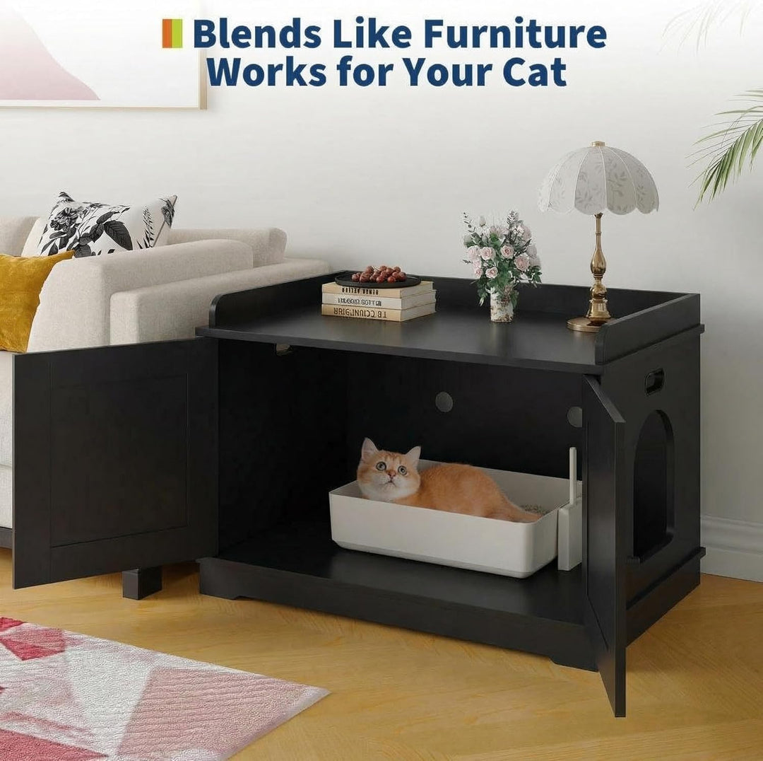 Garvee Hundesicheres Katzenklo Schrank mit Scheunentor – Modernes Katzenhaus &amp; Endtisch – Grosse Inn
