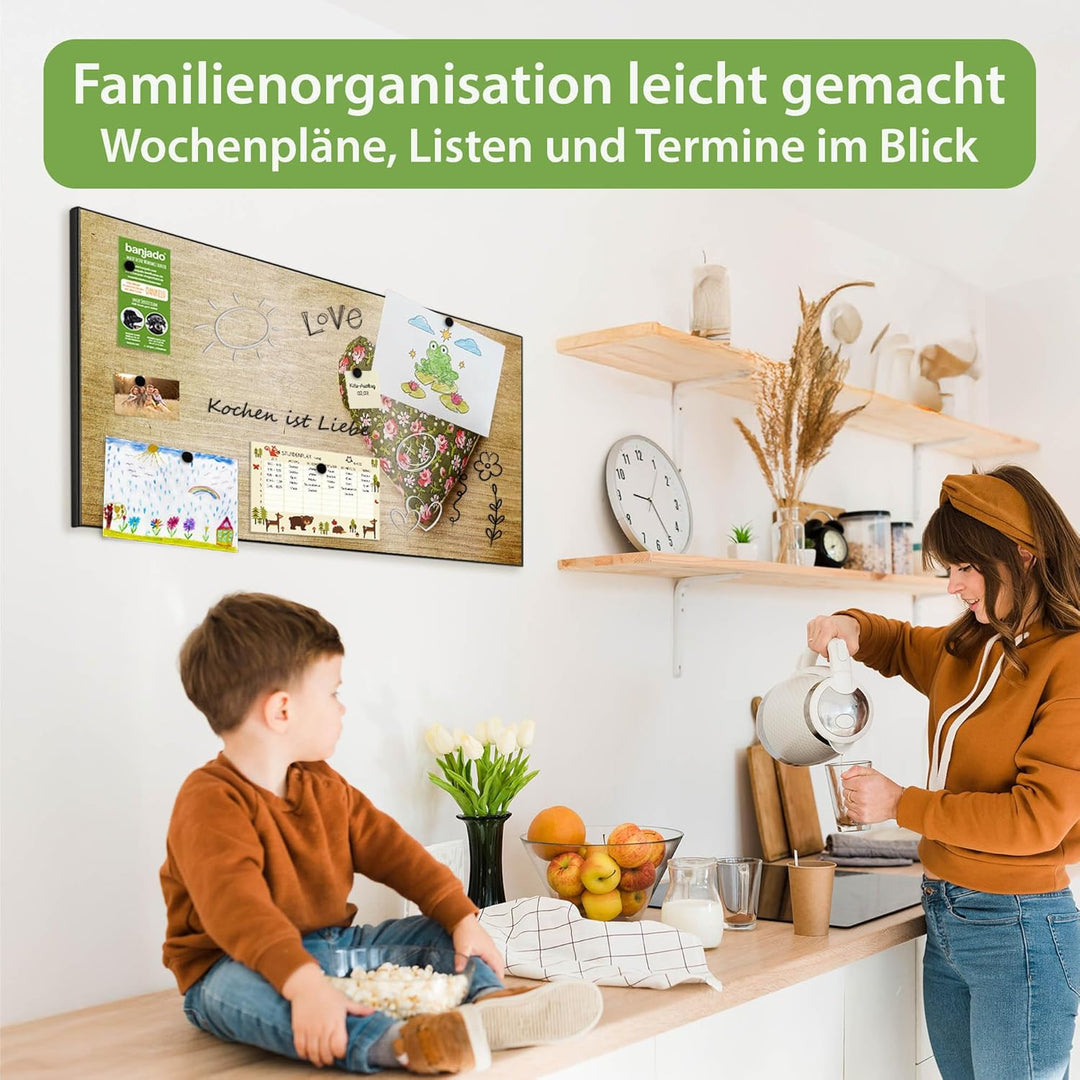 banjado Magnettafel schwarz 78 x 37cm / Magnetwand Metall/Magnetpinnwand als Memoboard/Pinnwand Magn