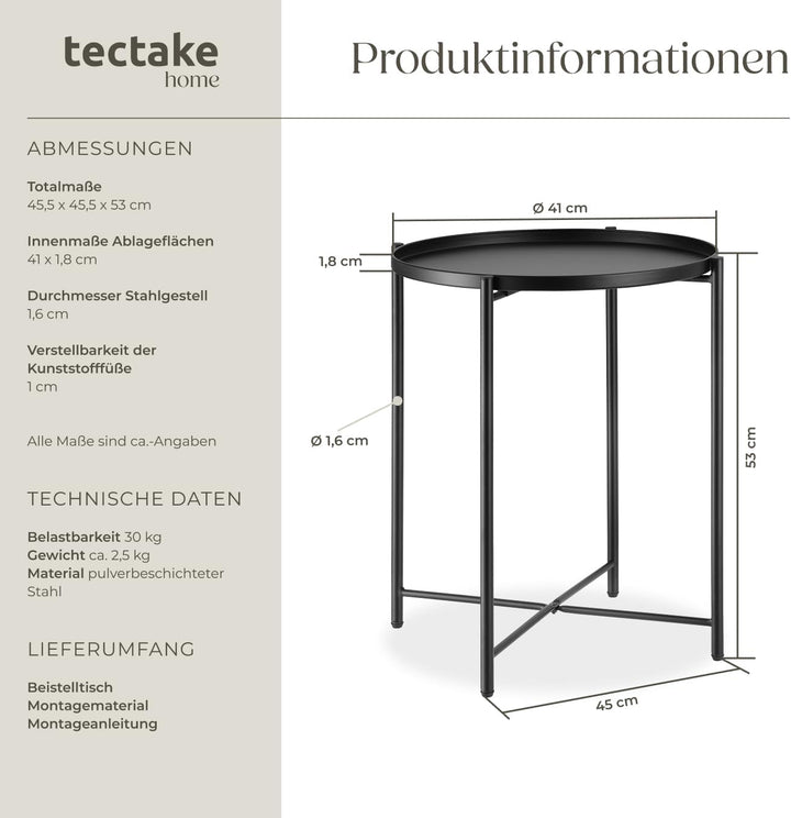 TecTake 800911 Beistelltisch rund aus Metall, rustikaler Flair, abnehmbare Ablagefläche, stabil und