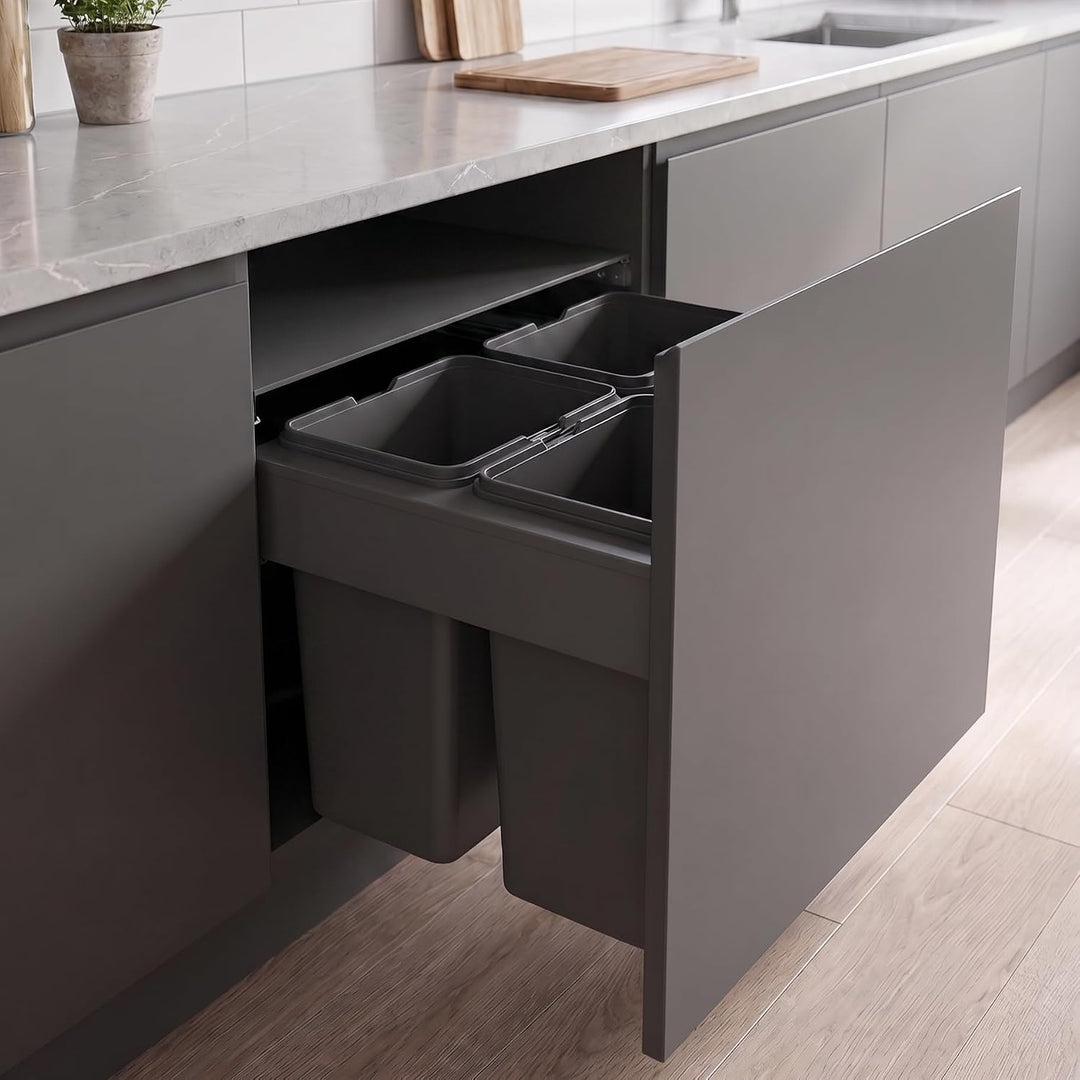 Einbau Mülleimer für 80 cm Küchenschrank 4x20L Abfallsystem mit Metall Vollauszug Soft Close Frontmo