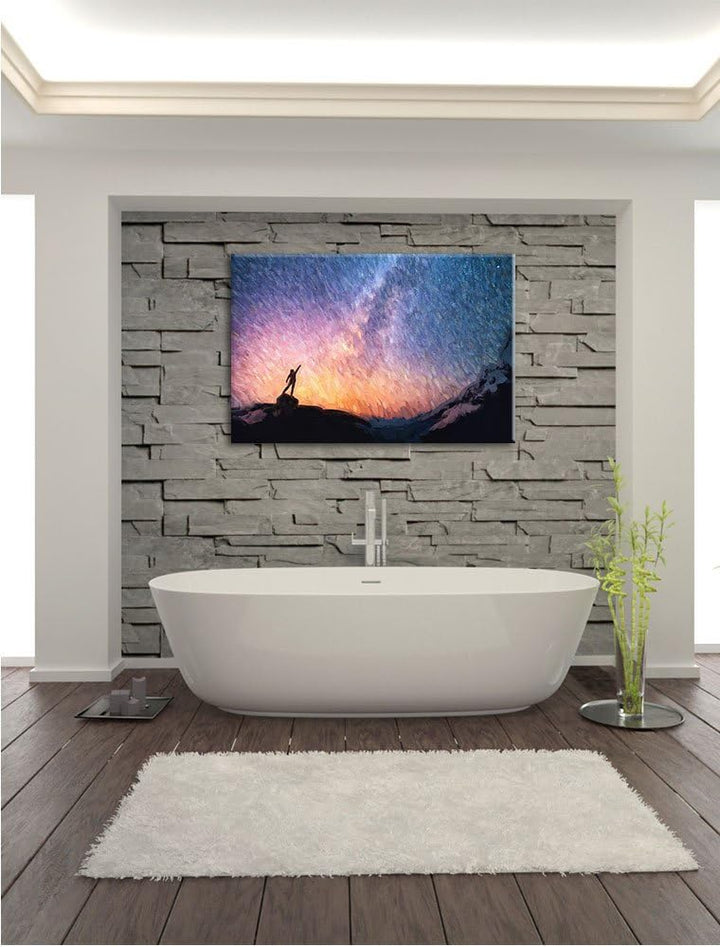 Pixxprint Sternenfänger Milchstrasse Kunst Pinsel Effekt, Format: 100x70 auf Leinwand, XXL riesige B