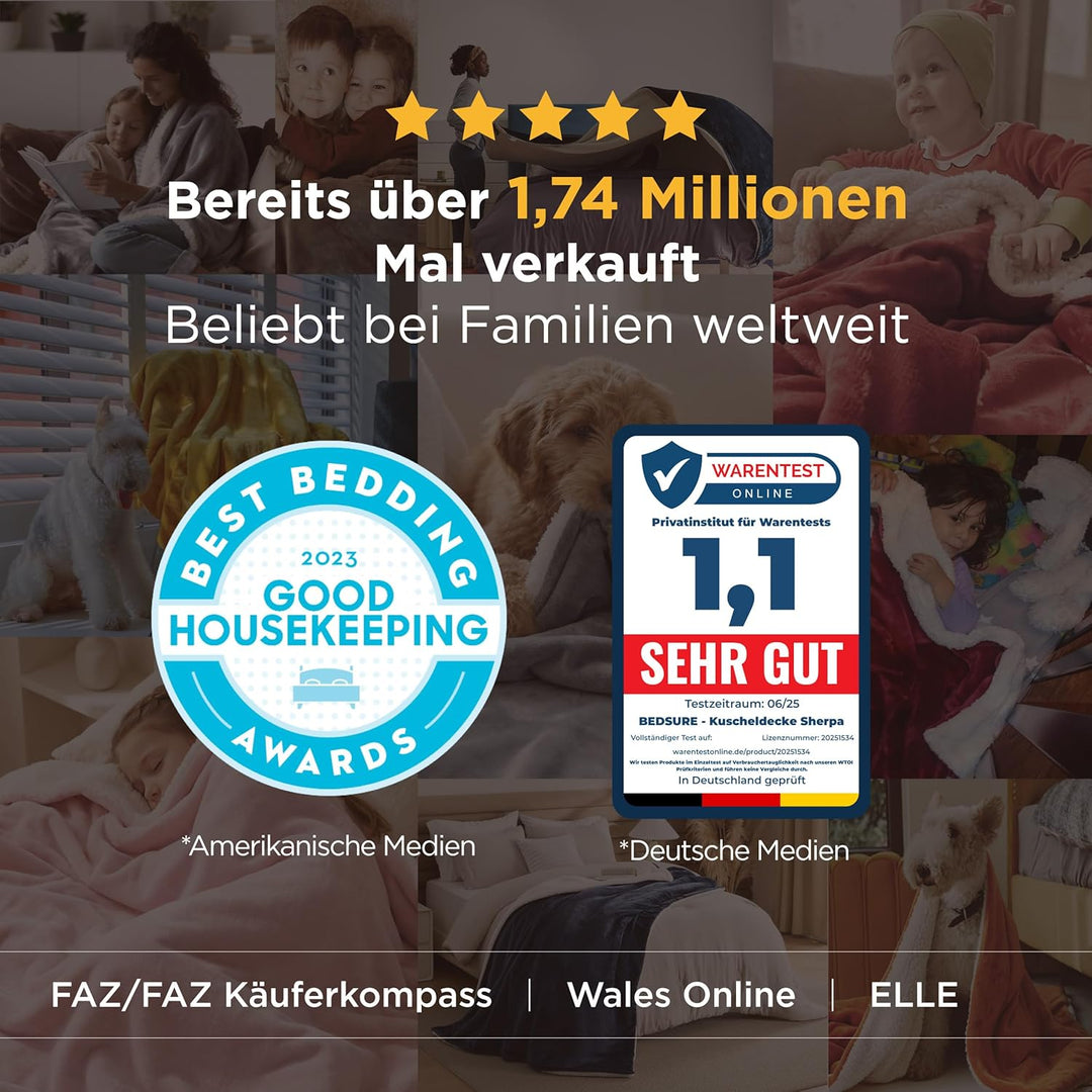 BEDSURE Decke Sofa Kuscheldecke Grau - warm Sherpa Sofaüberwurf Decke gross, Dicke Sofadecke Couchde