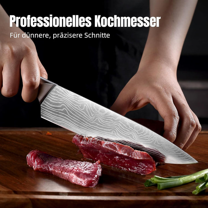 YOTSUBA Profi Küchenmesser, 20cm Klingenlänge, Scharfes Küchenmesser Kochmesser Fleischmesser mit Er