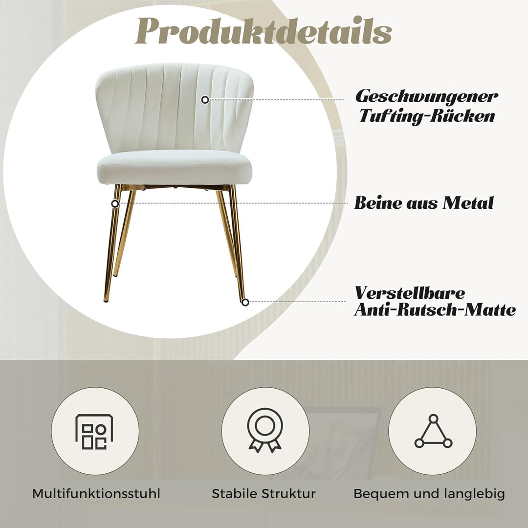 FABRICATION HAUS 2er Set Esszimmerstühle aus Samt, moderner Schminktischstuhl, Küchenstuhl, mit Meta