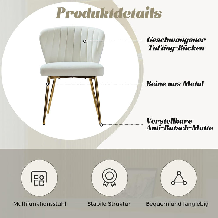 FABRICATION HAUS 2er Set Esszimmerstühle aus Samt, moderner Schminktischstuhl, Küchenstuhl, mit Meta