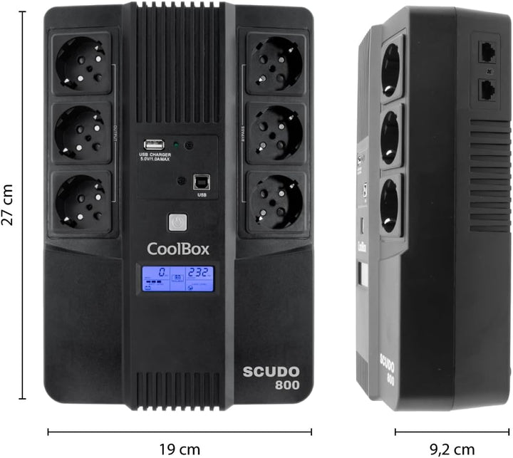 CoolBox SCUDO3 USV, 800 VA, unterbrechungsfreies Stromversorgungssystem, USV, 800 A/480 W, mit LCD-D