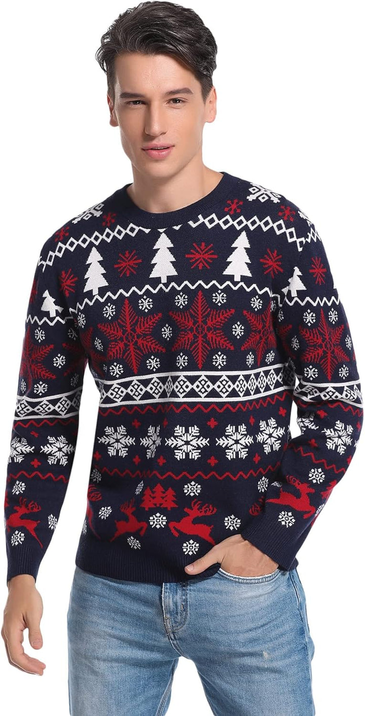 Litherday Weihnachtspullover Herren Damen Christmas Sweater mit Rentiermuster Strickpulli Langarm Wa
