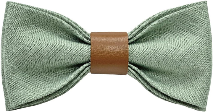 LINILI Leinen Accessoires SET: Fliege und Einstecktuch für Herren- Fliege mit Leder, bereits gebunde