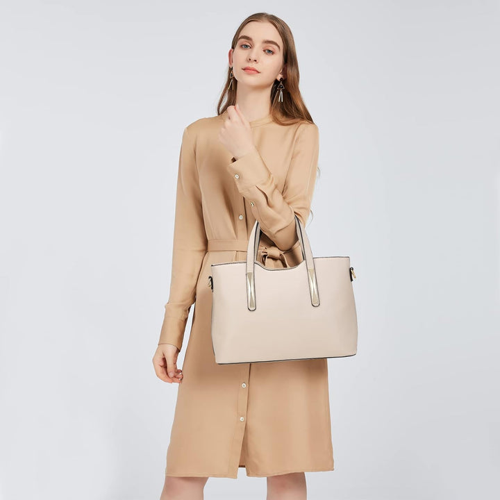 Miss Lulu Henkeltasche Damen Tasche 2 tIg. Shopper Reise Schultertasche,Beige, Beige