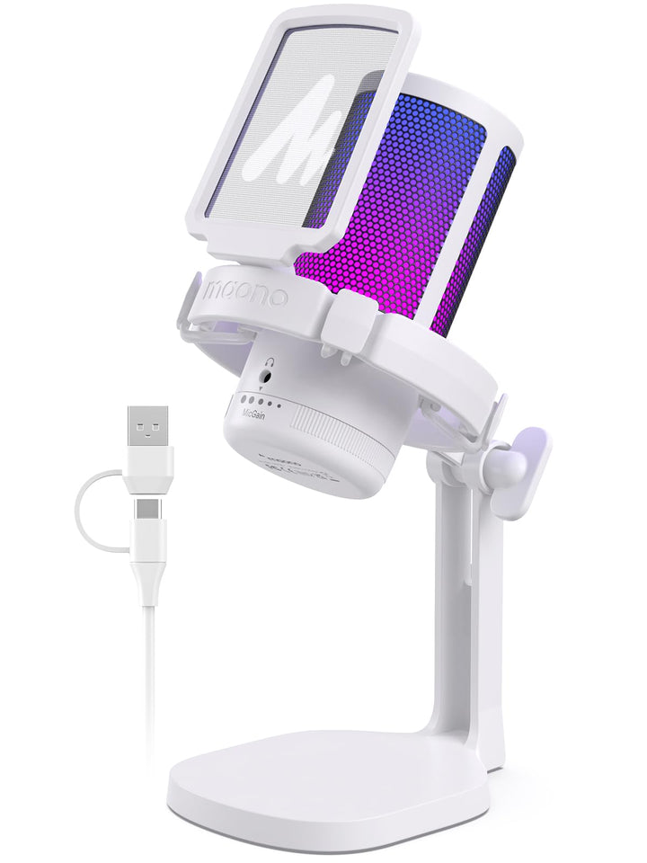 MAONO USB Gaming Mikrofon, Noise Cancellation Kondensator Microphone mit Mute, Gain, Monitoring, Pop