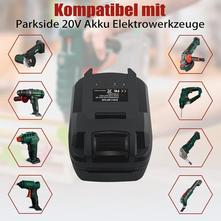 EIN18PAR Akku Adapter für Einhell auf Parkside, Konverter für Einhell PXC 18V Akku auf für Parkside
