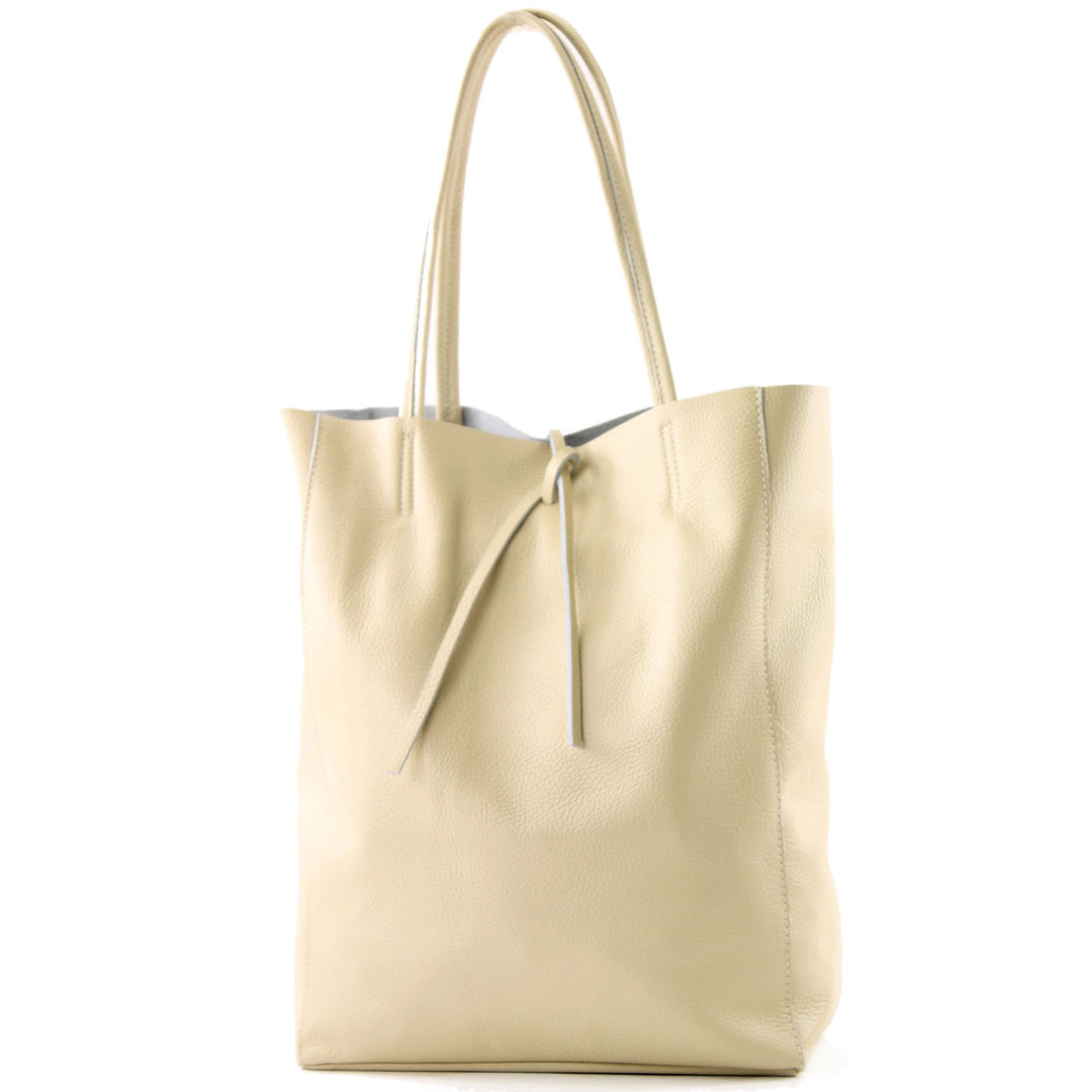 modamoda de T163 Damen Leder Shopper Schultertasche, handmade in Italy Cremebeige2021, Cremebeige202