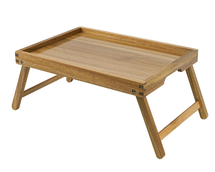 VaeFae Akazie Bett Tisch Tablett, Holz Frühstückstablett mit Klappbeinen, Betttablett für Essen und