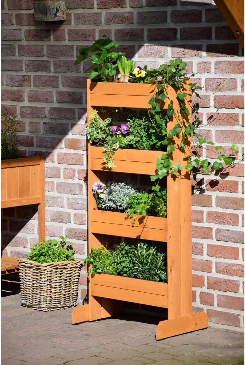 dobar 58373FSCe - Vertikales Blumenbeet aus Kiefernholz, Vertikales Hochbeet mit 4 Pflanzkästen, Gar