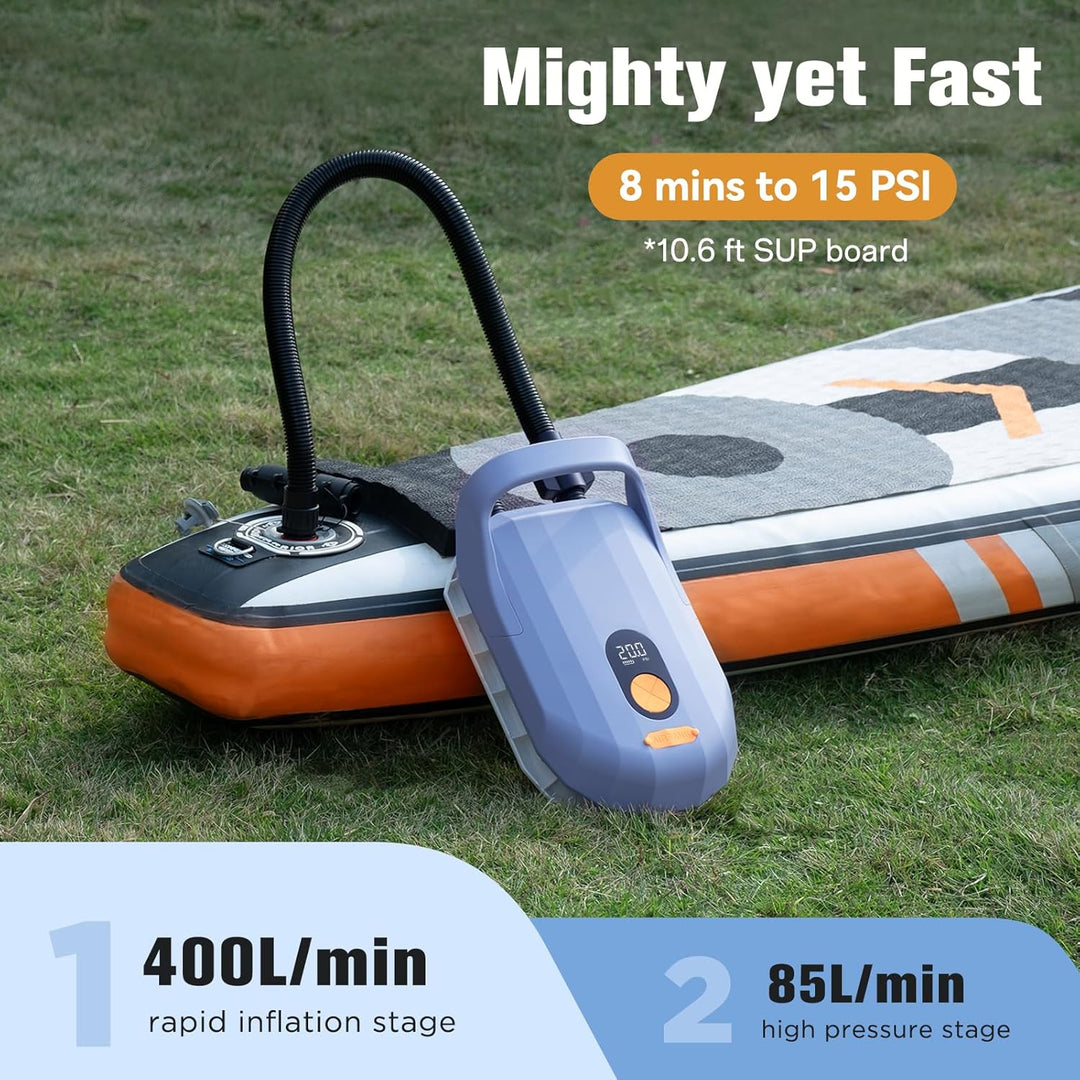 AIRBANK Elektrische Luftpumpe SUP Pumpe Whale Shark Pro, Aufpumpen und Entleeren 20 PSI, Wiederaufla