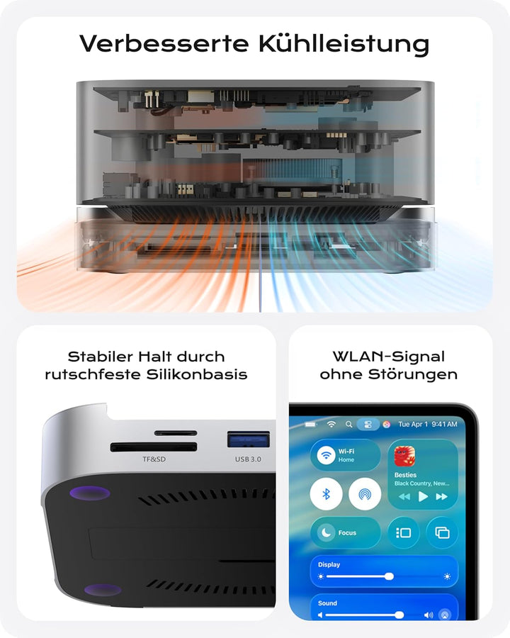 Stouchi Mac mini M4 Dock mit NVMe SSD Gehäuse, M4 Ständer und Hub mit 2x USB A 10 Gbit/s, SD /TF Kar