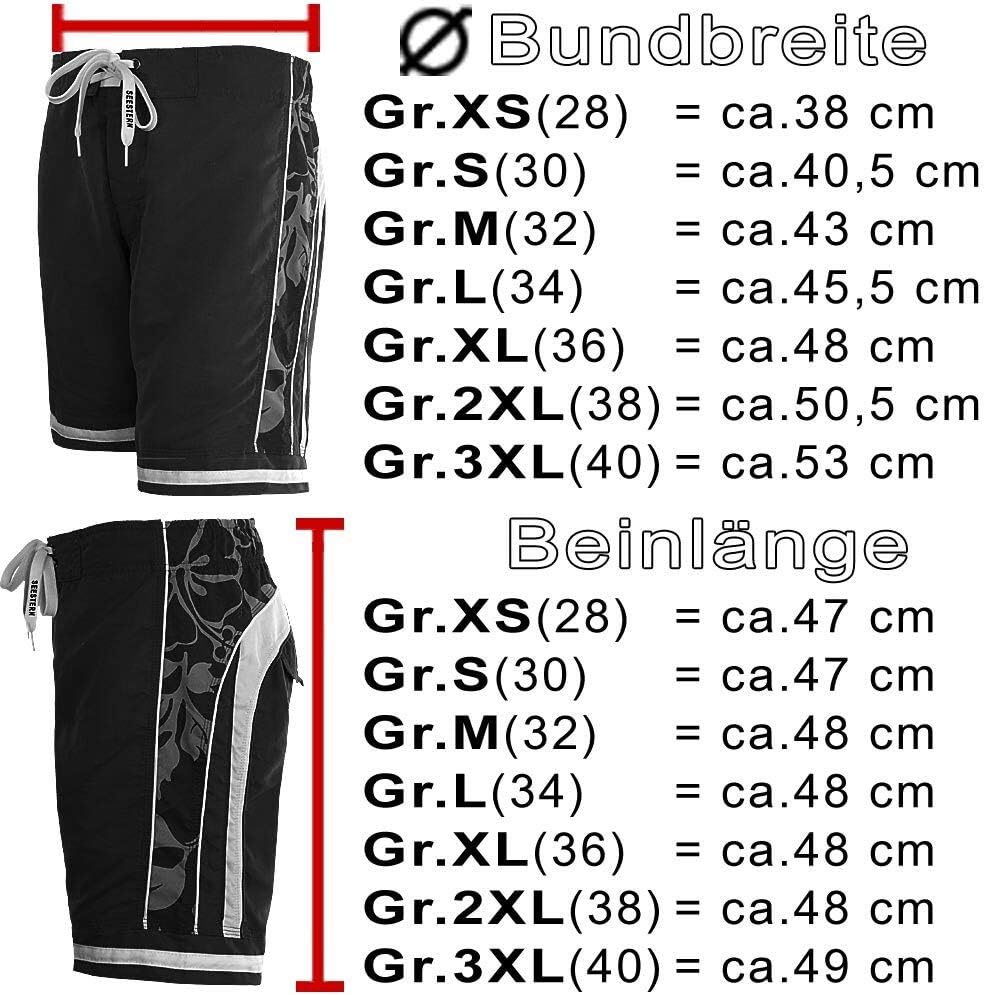SEESTERN Herren Boardshorts Surfshorts Boardshort Badeshorts mit Gummizug hinten S-3XL mittellang 47