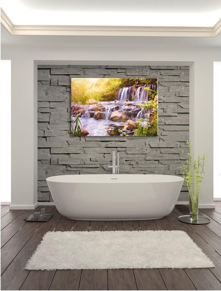 Pixxprint Wasserfall / 100x70cm Leinwandbild bespannt auf Holzrahmen/Wandbild Kunstdruck Dekoration,