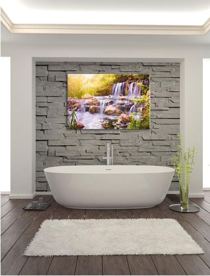 Pixxprint Wasserfall / 100x70cm Leinwandbild bespannt auf Holzrahmen/Wandbild Kunstdruck Dekoration,